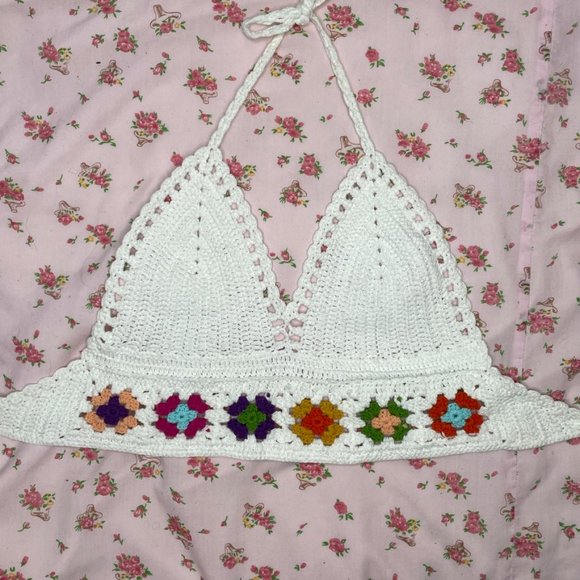 White Floral Crochet Bralette - Picture 1 of 2